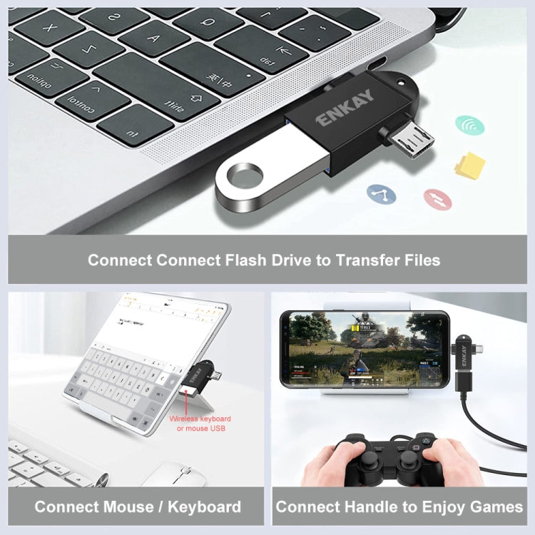 ENKAY ENK-AT112 2 in 1 Type-C + Micro USB to USB 3.0 Aluminium Alloy OTG Adapter(Black)