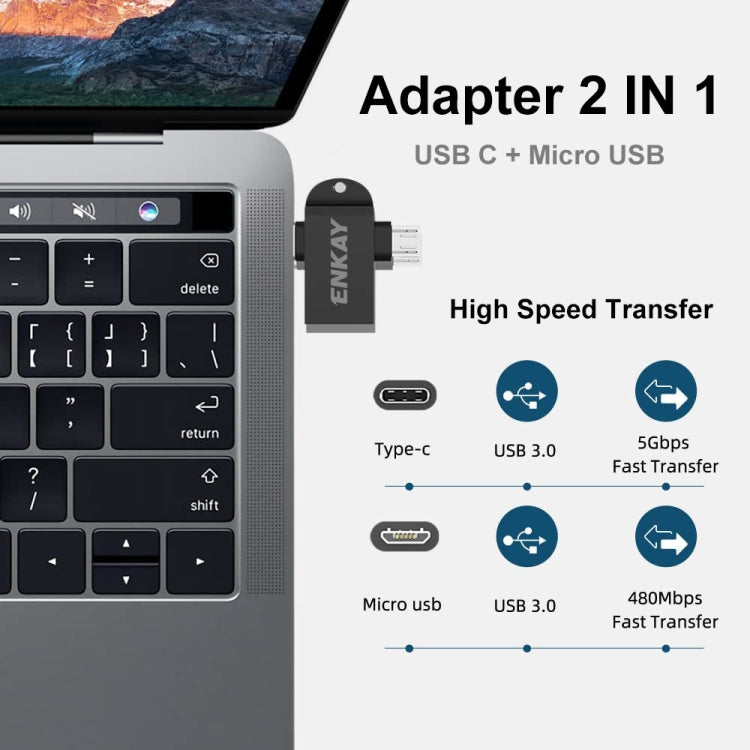 ENKAY ENK-AT112 2 in 1 Type-C + Micro USB to USB 3.0 Aluminium Alloy OTG Adapter(Black)