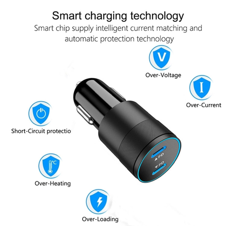 Dual PD 3.0 40W USB-C / Type-C Car Charger with 1m USB-C / Type-C to 8 Pin Data Cable(Black)