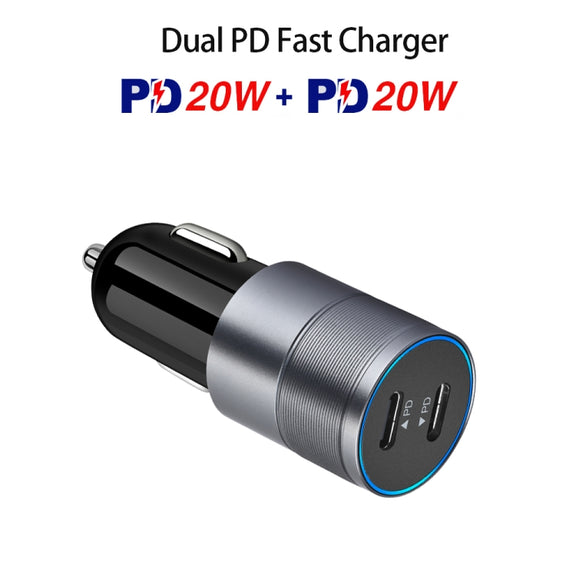 Dual PD 3.0 40W Type-C Car charger with 1m Type-C to Type-C Data Cable(Grey)
