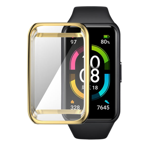 For Huawei Band 7/6 / Honor Band 6 ENKAY Hat-Prince Full Coverage Electroplated Soft TPU Case with Screen Protection(Golden) - Watch Cases by ENKAY