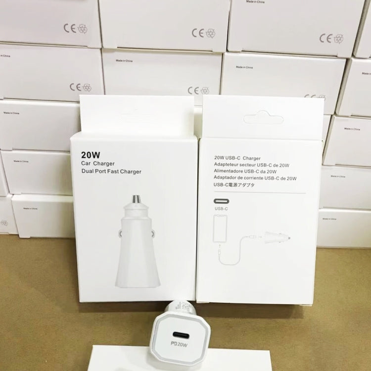 TE-P2 PD20W USB-C / Type-C Car Charger with Type-C to 8 Pin Data Cable(White)