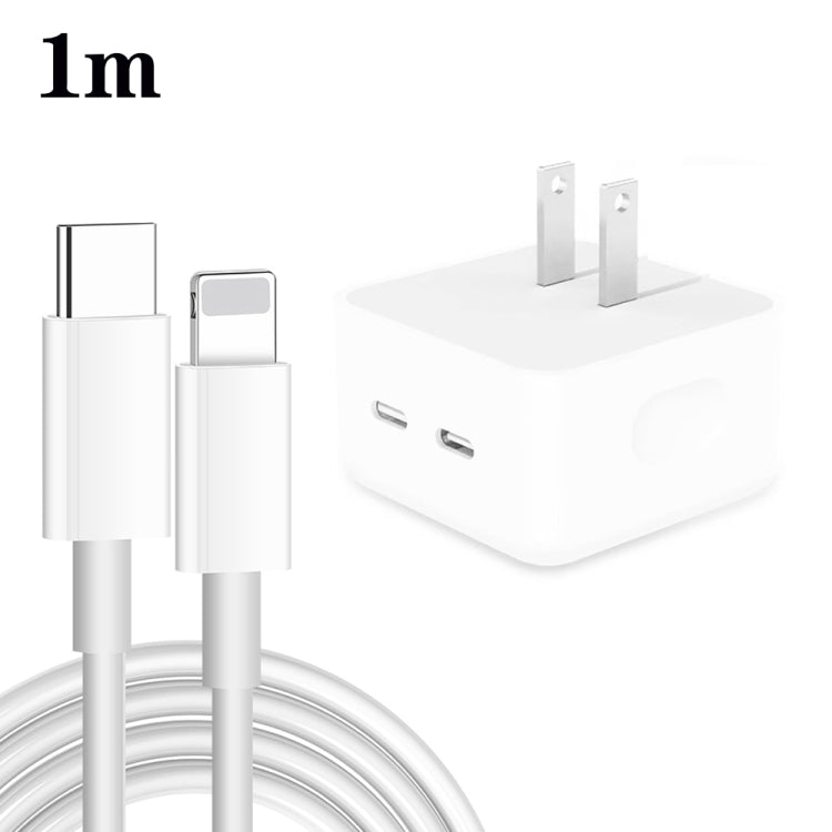 PD 35W Dual USB-C / Type-C Ports Charger with 1m Type-C to 8 Pin Data Cable, US Plug