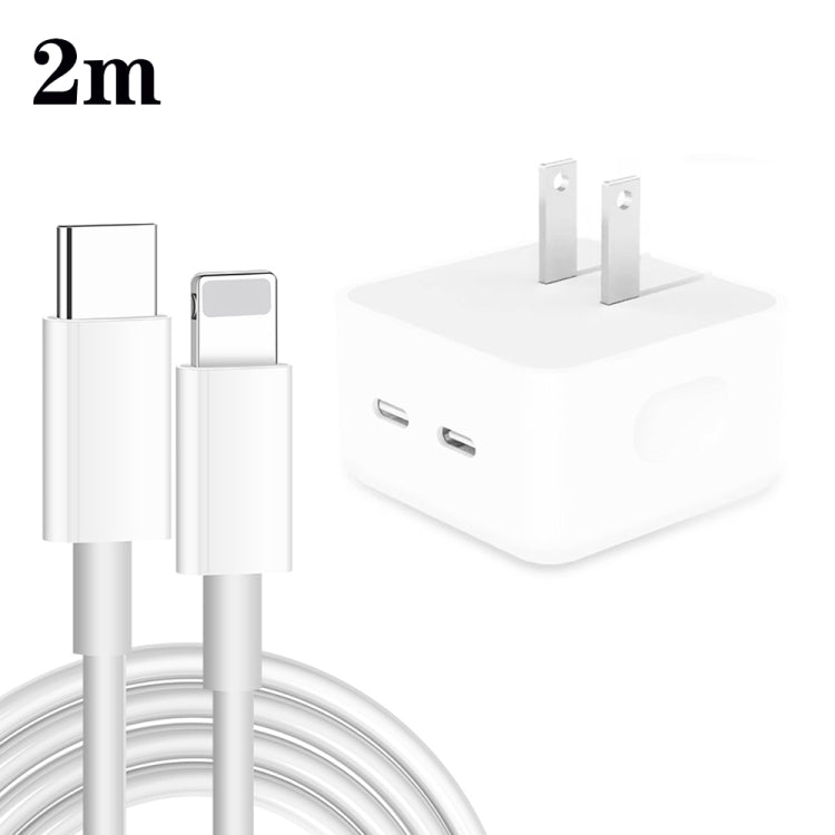 PD 35W Dual USB-C / Type-C Ports Charger with 2m Type-C to 8 Pin Data Cable, US Plug