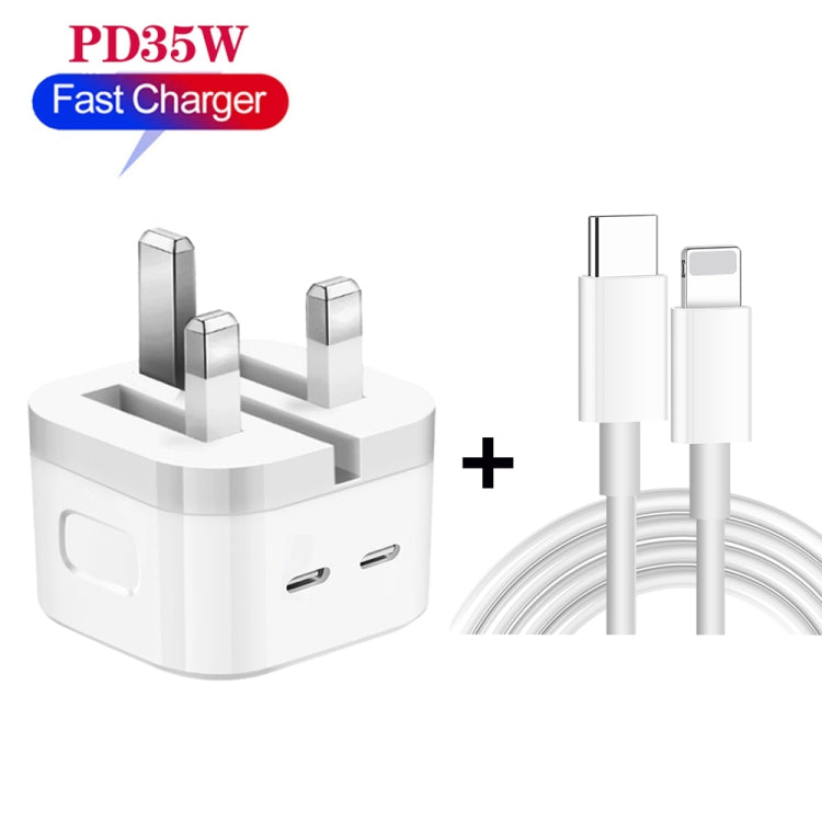PD 35W Dual USB-C / Type-C Ports Charger with 1m Type-C to 8 Pin Data Cable, UK Plug