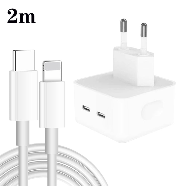 PD 35W Dual USB-C / Type-C Ports Charger with 2m Type-C to 8 Pin Data Cable, EU Plug