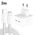PD 35W Dual USB-C / Type-C Ports Charger with 2m Type-C to 8 Pin Data Cable, EU Plug - USB Charger by PMC TechLife | Online Shopping South Africa | PMC TechLife