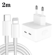 PD 35W Dual USB-C / Type-C Ports Charger with 2m Type-C to 8 Pin Data Cable, EU Plug