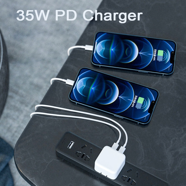 PD 35W Dual USB-C / Type-C Ports Charger with 2m Type-C to 8 Pin Data Cable, EU Plug