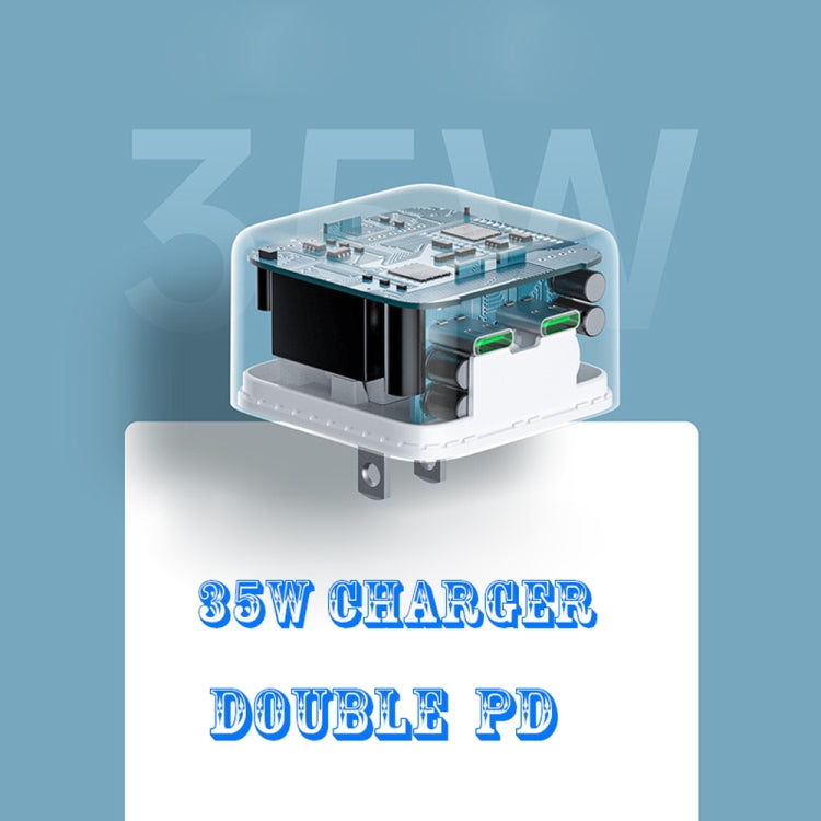 PD 35W Dual USB-C / Type-C Ports Charger with 2m Type-C to 8 Pin Data Cable, EU Plug