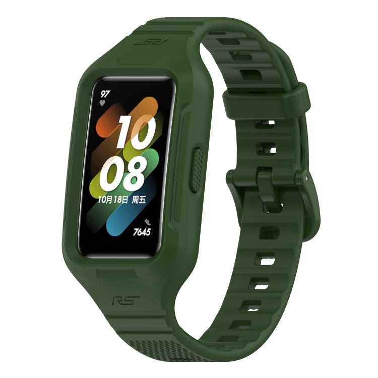 For Huawei Band 8 / 7 Solid Color Silicone Integrated Watch Band(Amygreen)