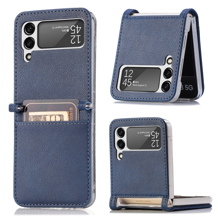 For Samsung Galaxy Z Flip 4 5G Folding Litchi Texture Card Wallet Phone Case(Blue)