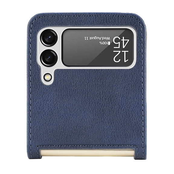For Samsung Galaxy Z Flip 4 5G Folding Litchi Texture Card Wallet Phone Case(Blue)