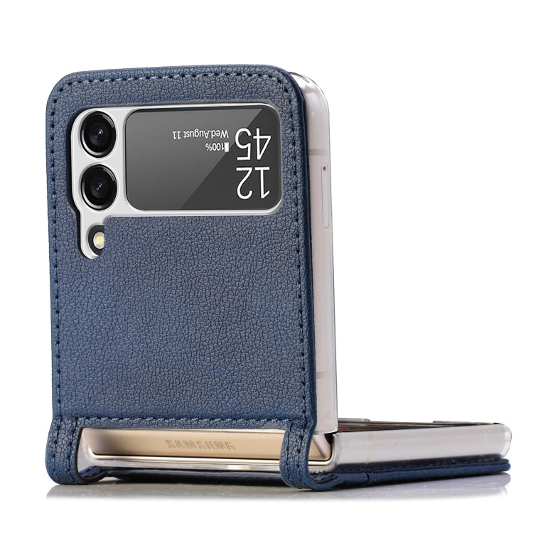 For Samsung Galaxy Z Flip 4 5G Folding Litchi Texture Card Wallet Phone Case(Blue)