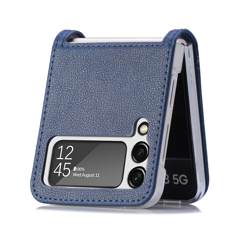 For Samsung Galaxy Z Flip 4 5G Folding Litchi Texture Card Wallet Phone Case(Blue)
