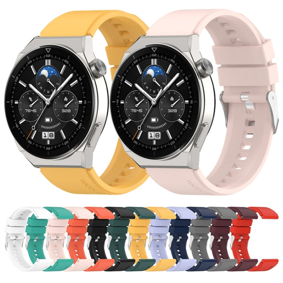 For Huawei Watch GT 42mm/46mm / GT2 46mm 22mm Protruding Head Silicone Strap Silver Buckle(Pink)