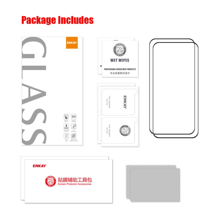 For iPhone 14 Pro 2pcs ENKAY 6D Full Glue Tempered Glass Full Film