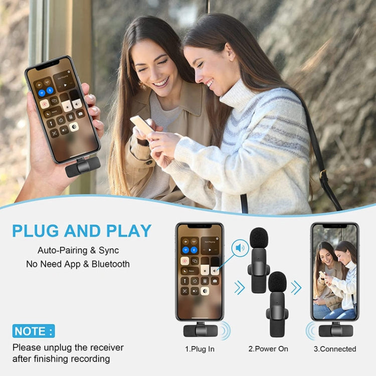 K9 2 in 1 Wireless Clip-on Auto Noise Cancelling Live Mini Microphone, Port: 8 Pin
