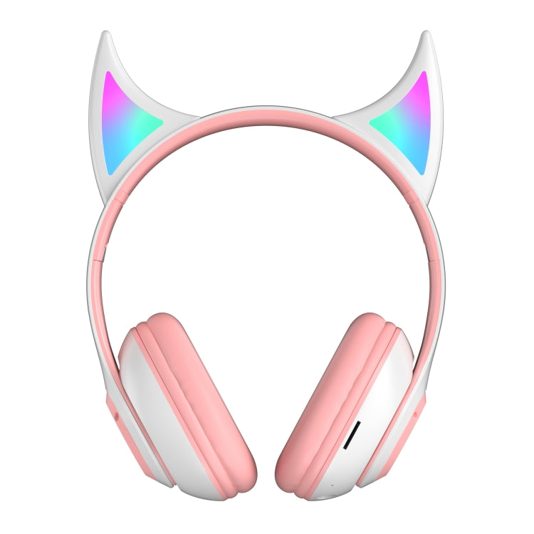 STN25 Devil Ear RGB Light Wireless Music Headset For Children with Mic(White)