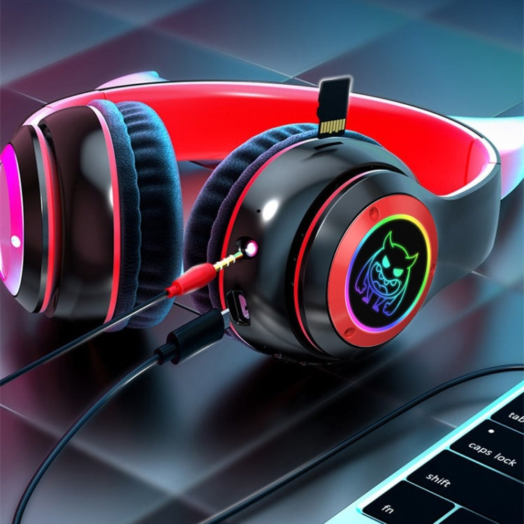 STN25 Devil Ear RGB Light Wireless Music Headset For Children with Mic(White)