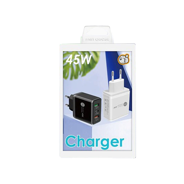 45W PD3.0 + 2 x QC3.0 USB Multi Port Quick Charger, EU Plug(Black)