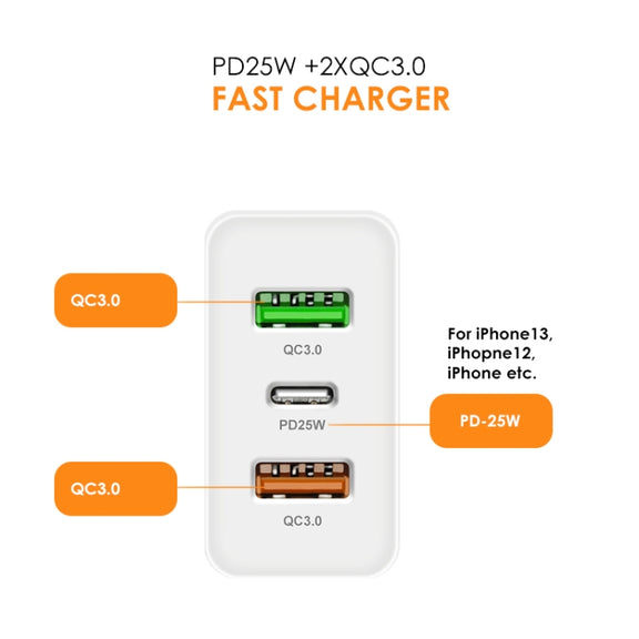 45W PD3.0 + 2 x QC3.0 USB Multi Port Charger with Type-C to Type-C Cable, EU Plug(Black)