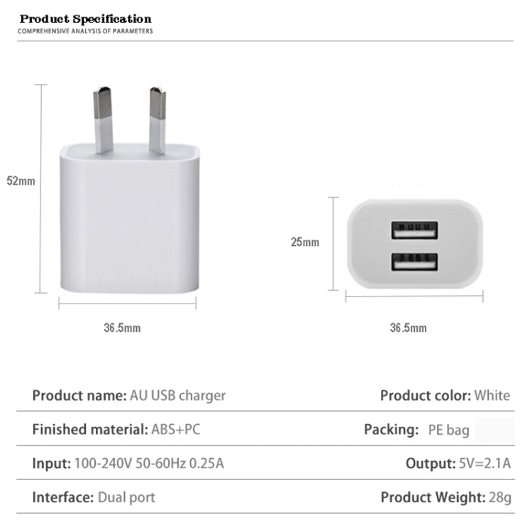 Mini Dual Port USB Charger with USB to Micro USB Data Cable, AU Plug
