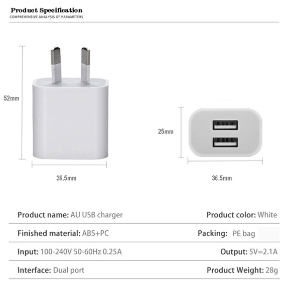 Mini Dual Port USB Charger with USB to Micro USB Data Cable, AU Plug