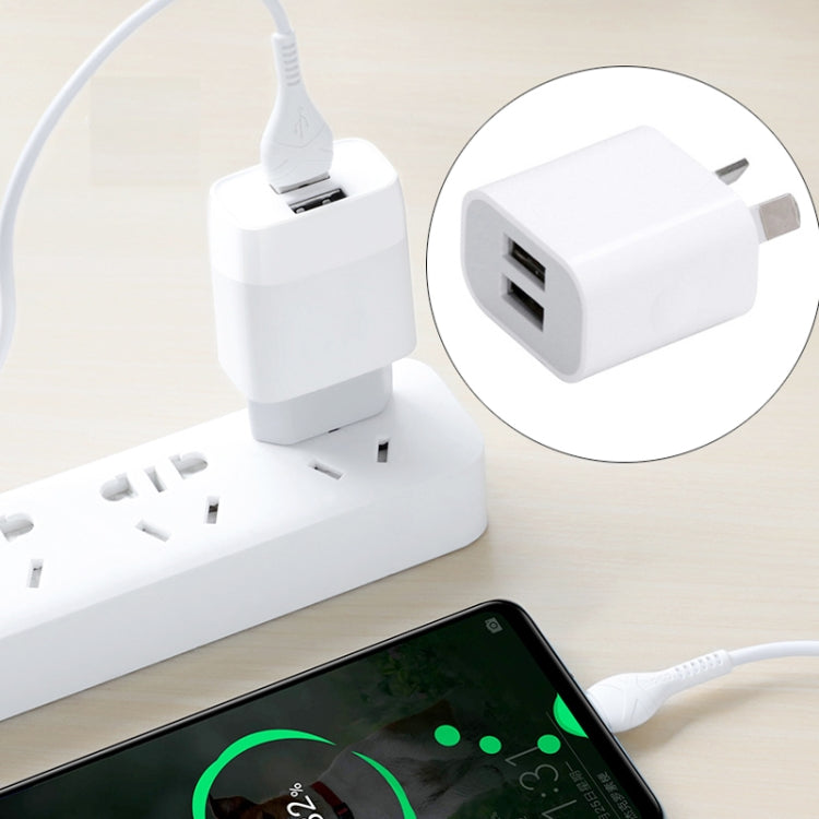 Mini Dual Port USB Charger with USB to Micro USB Data Cable, AU Plug
