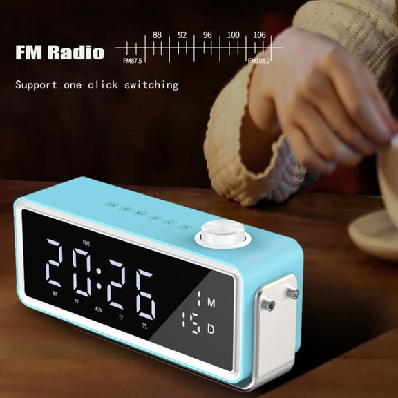 AEC K5 Mirror Alarm Clock Bluetooth Speakers with LED Light Support TF / FM(Blue)