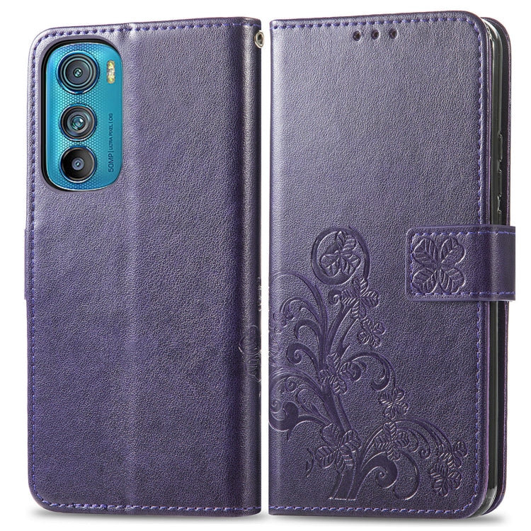 For Motorola Edge 30 Four-leaf Clasp Embossed Buckle Leather Phone Case(Purple)