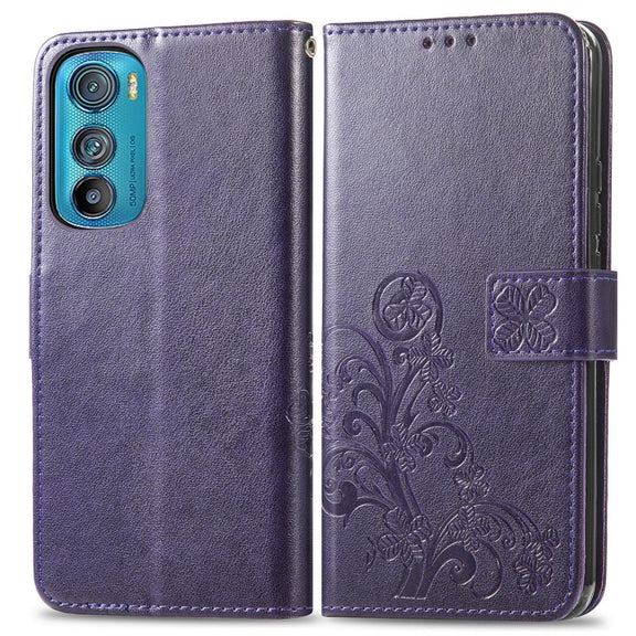 For Motorola Edge 30 Four-leaf Clasp Embossed Buckle Leather Phone Case(Purple)