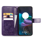For Motorola Edge 30 Four-leaf Clasp Embossed Buckle Leather Phone Case(Purple)
