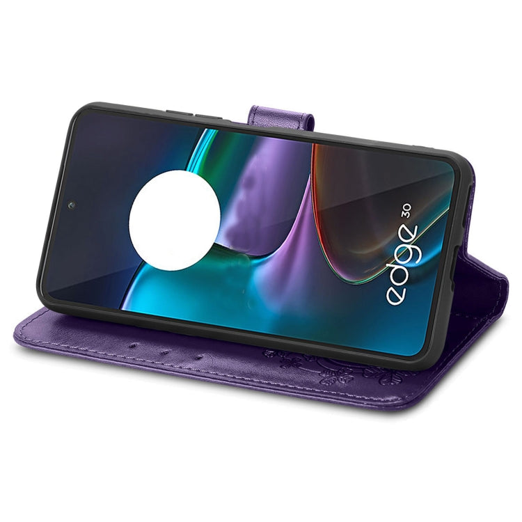 For Motorola Edge 30 Four-leaf Clasp Embossed Buckle Leather Phone Case(Purple)