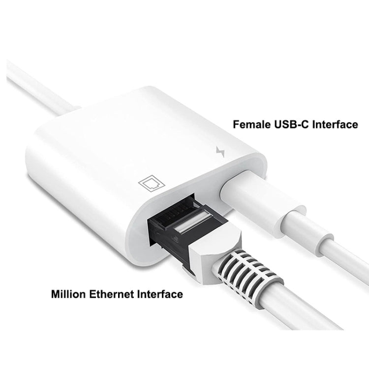 ENKAY Hat-Prince 2 in 1 Type-C Male to Female Type-C + RJ45 Ethernet LAN Network Adapter