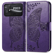 For Xiaomi Poco C40 Butterfly Love Flower Embossed Flip Leather Phone Case(Dark Purple)