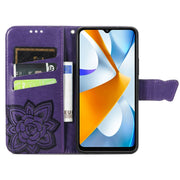 For Xiaomi Poco C40 Butterfly Love Flower Embossed Flip Leather Phone Case(Dark Purple)