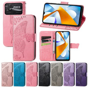 For Xiaomi Poco C40 Butterfly Love Flower Embossed Flip Leather Phone Case(Dark Purple)
