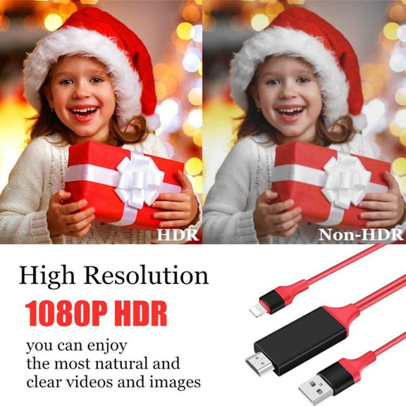 2m 1080P 8 Pin to HDMI Adapter Cable, Compatible with iPhone to HDMI Adapter(Red)