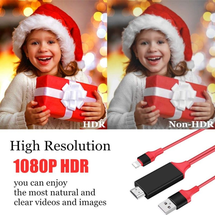 2m 1080P 8 Pin to HDMI Adapter Cable, Compatible with iPhone to HDMI Adapter(Red)