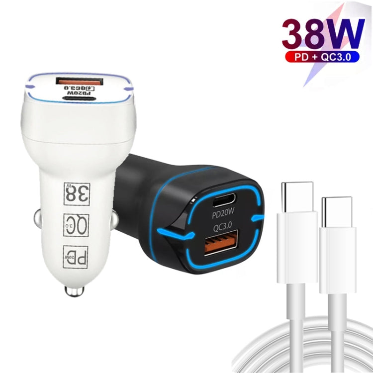 38W PD20W + QC3.0 USB Car Charger with Type-C to Type-C Data Cable, Length: 1m(Black)