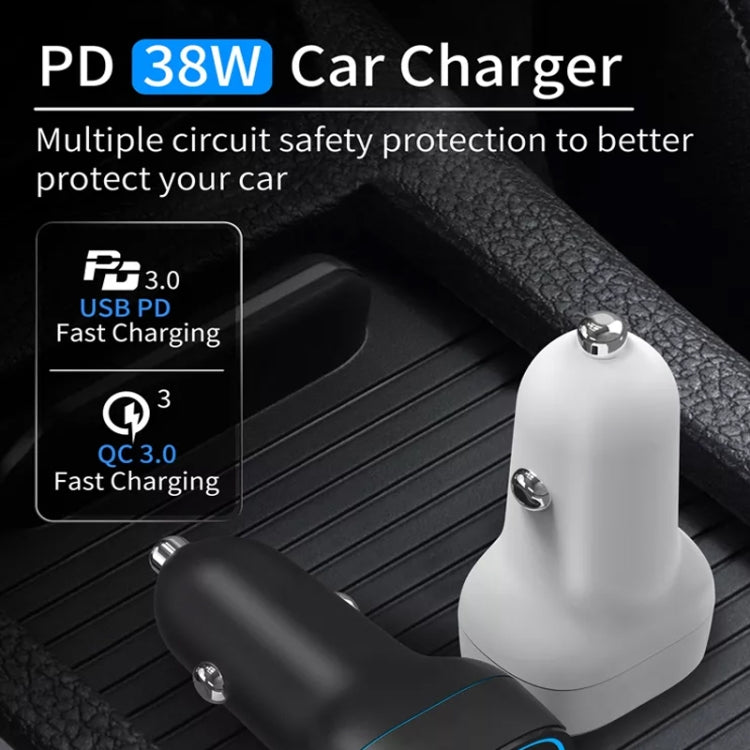 38W PD20W + QC3.0 USB Car Charger with Type-C to Type-C Data Cable, Length: 1m(Black)