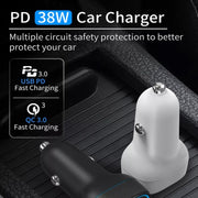 38W PD20W + QC3.0 USB Car Charger with Type-C to Type-C Data Cable, Length: 1m(Black)