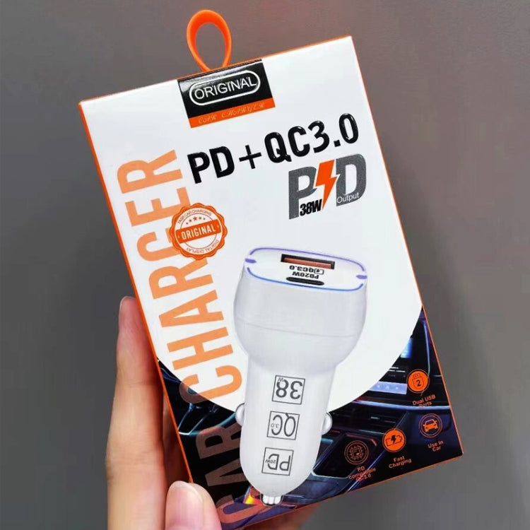 38W PD20W + QC3.0 USB Car Charger with Type-C to Type-C Data Cable, Length: 1m(Black)