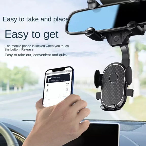 R004 Rearview Mirror 360 Rotatable Retractable Car Phone Holder