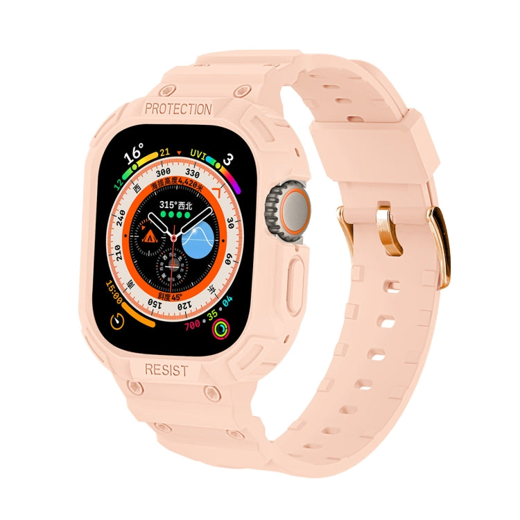 For Apple Watch Ultra 49mm JUNSUNMAY Integrated TPU Case Adjustable Elastic Watch Band(Pink) - Watch Cases by JUNSUNMAY