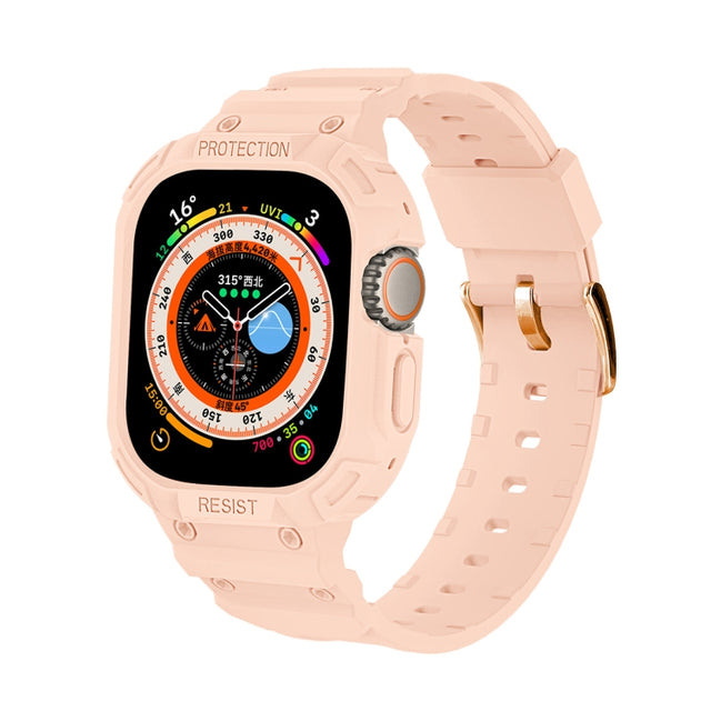 For Apple Watch Ultra 49mm JUNSUNMAY Integrated TPU Case Adjustable Elastic Watch Band(Pink) - Watch Cases by JUNSUNMAY