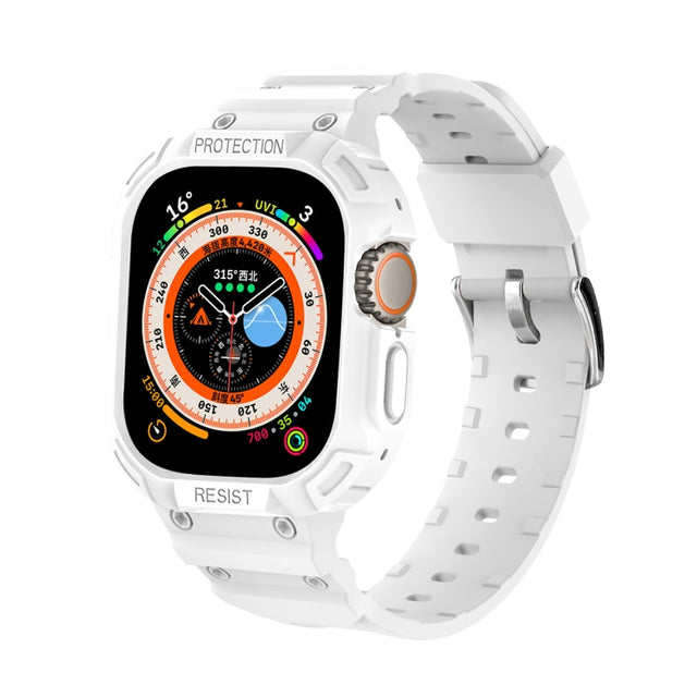 For Apple Watch Ultra 49mm JUNSUNMAY Integrated TPU Case Adjustable Elastic Watch Band(White) - Watch Cases by JUNSUNMAY