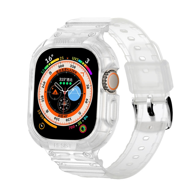 For Apple Watch Ultra 49mm JUNSUNMAY Integrated TPU Case Adjustable Elastic Watch Band(Transparent) - Watch Cases by JUNSUNMAY