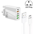 65W Dual PD Type-C + 3 x USB Multi Port Charger with 3A USB to Type-C Data Cable, UK Plug(White) - USB Charger by PMC TechLife | Online Shopping South Africa | PMC TechLife
